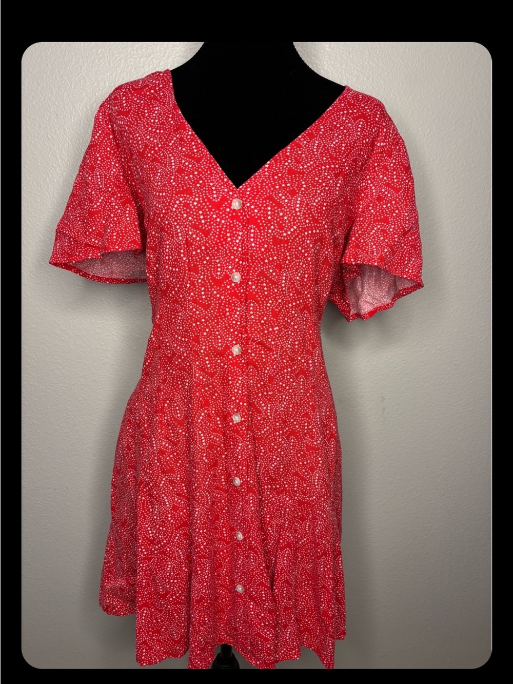 Red Printed Button-Front V-Neck Dress New with Tags!